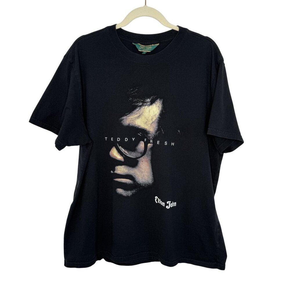 Teddy Fresh Elton John Black Graphic T-Shirt, L